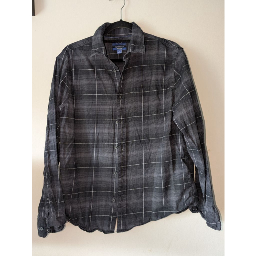 APT.9 Men's Gray Plaid Button Down Shirt Large